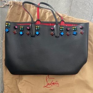 Pre- Loved Christian Louboutin Cabata Spikes Empire Calfskin Tote